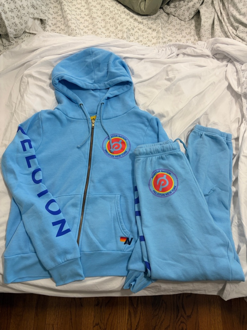 Peloton Aviator Nation Sky Blue Zip Hoodie & Jogger Set size Small